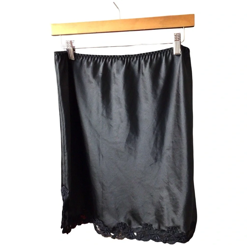 Victoria's Secret Black Satin Slip with Lace - Picture 3 of 4